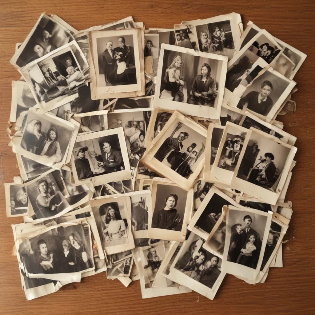 старые фотографии лежат на столе