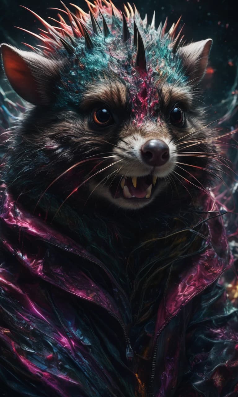 (masterpiece, ultra-high detailed:1.3) double exposure artwork depicting a dissolving madness electric hamster, consuming neon souls, (spike skin:1.2) exuding a sinister aura, (mixing styles:1.2) influenced by Alberto Seveso, Simon Bisley, Francis Bacon, and Mike Deodato, intricate (multiple exposure:1.2) and texture overlay techniques, meticulous post-processing adding depth, (dark surrealism disturbia cosmic horror:1.3) style infusing the scene. The demon's frenzied dissolution, feeding on ethereal neon souls, a blend of textures and colors hinting at cosmic dread, desaturated color palette intensifying the eerie ambiance, a detailed and chilling masterpiece of madness and horror.