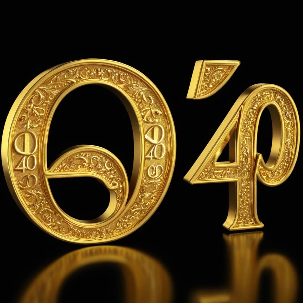 3д надпись "40" золотого цвета, на черном фоне