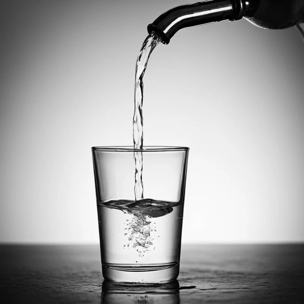 Вана заполненная на половину, наполняется водой из под крана по капельке, черно белый фон
