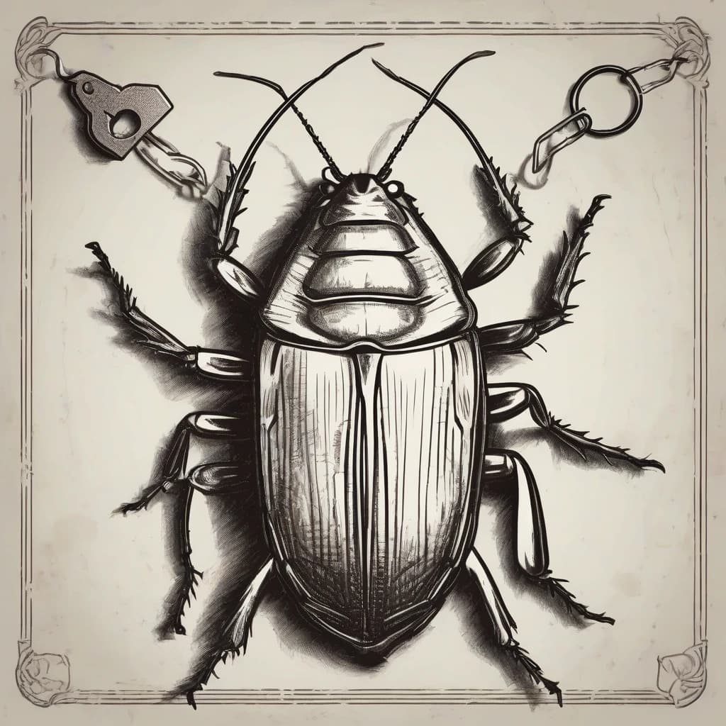 cockroach with house keys in its paw in hand drawn style
