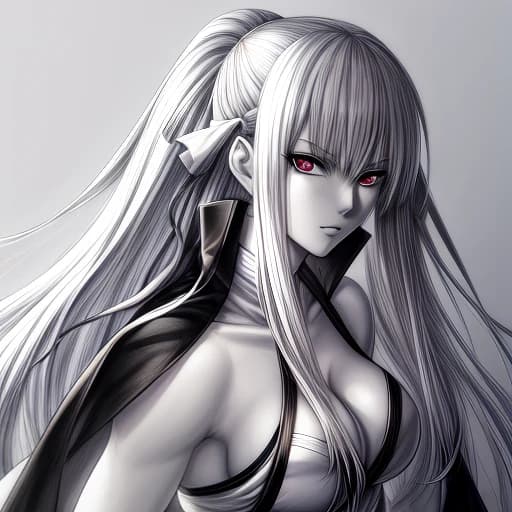 Девушка с белыми волосами c голубыми кончиками по плечи solo leveling