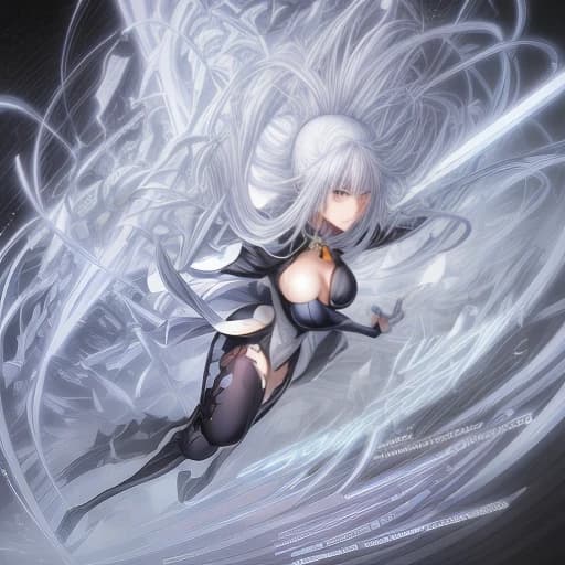 Девушка с белыми волосами c голубыми кончиками по плечи solo leveling