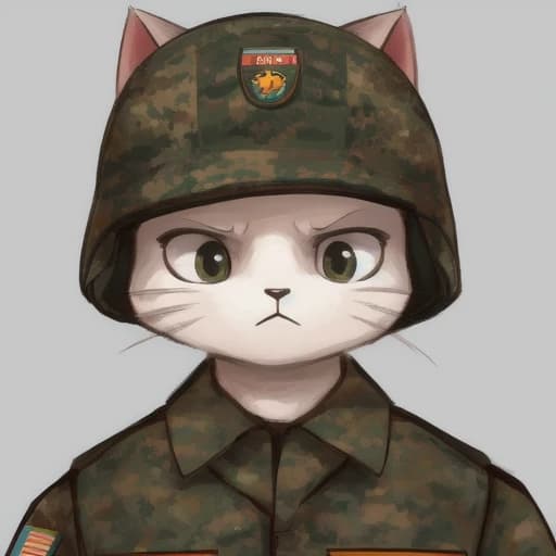 очень милый котик в военной форме с серьезным выражением мордочки