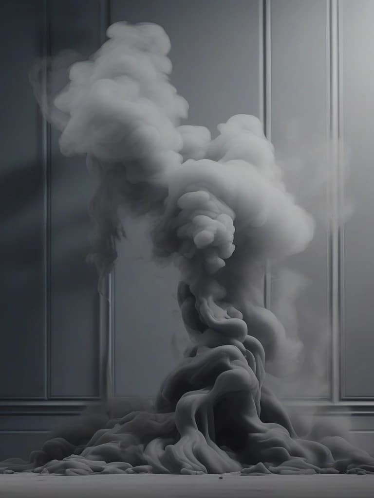 Grey thick smoke in smooth tones depicts a melting figure of a girl against a wall background with smoke streaming down it. Strong contrast of dramatic colors, 4k, high quality and detail. Flickering light, perfect composition, beautifully detailed intricate insanely detailed octane render trend on artstation, 8 k art photography, photorealistic concept art, soft natural volumetric cinematic perfect light, chiaroscuro, award - winning photograph, masterpiece, oil on canvas, raphael, caravaggio, greg rutkowski, bipple, bexinski, hyger