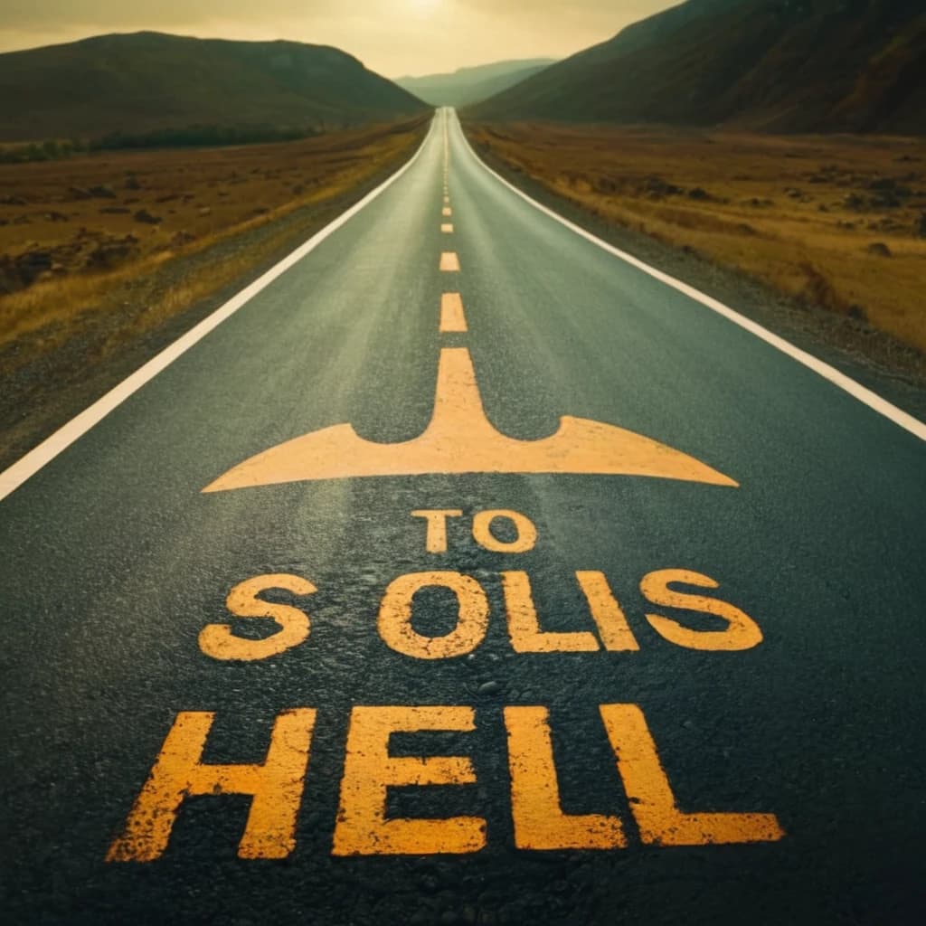 нарисуй дорожную табличку с надписью ROAD TO HELL