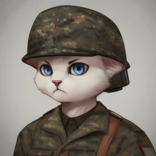 очень милый котик в военной форме с серьезным выражением мордочки без американского шеврона голубыми глазами