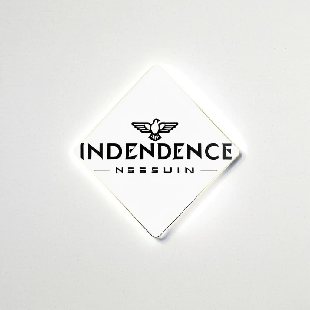 Логотип для бренда одежды, надпись Independence, преобладающий белый цвет, белый голубь, графический дизайн на пустом белом фоне