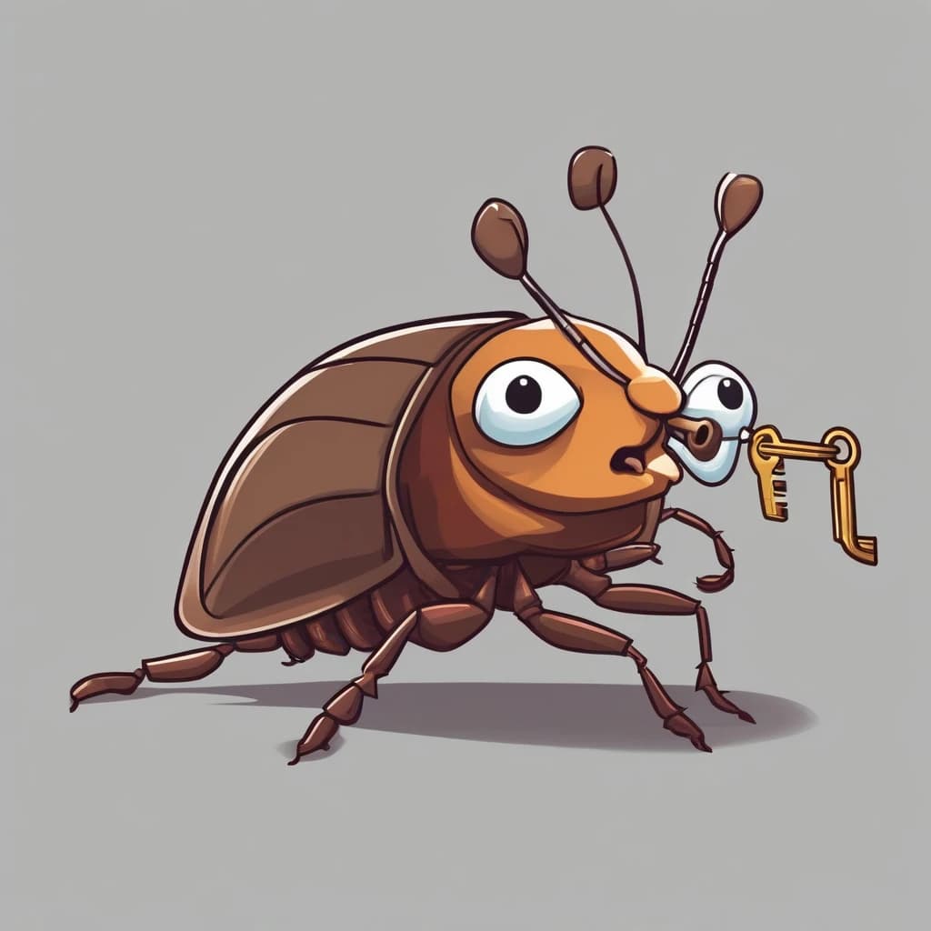 cartoon cockroach with house keys in its paw