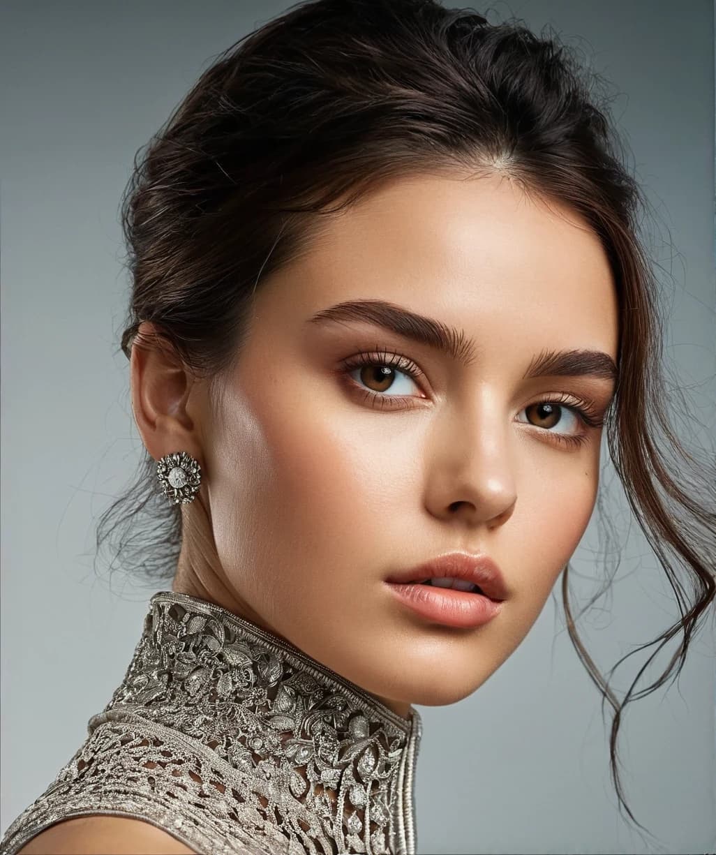 Raw Photo Studio Glamour: the world's most beautiful young woman in a high-fashion, glamorous studio shot with dramatic lighting. , insanely detailed and intricate. This high-resolution photograph captures every detail with exceptional clarity, elegance and sophistication. The image invites viewers to appreciate the impeccable style and beauty of the subject. Technical advancements like anti-aliasing and ambient occlusion refine quality. This image is truly a masterpiece, an exquisite representation of beauty that defies the boundaries of time.The high-quality, photorealistic capture emphasizes every detail, from the texture to the delicate, creating an image of timeless beauty and elegance. epitomizing elegance and sophistication. The artist's use of vibrant colors and dynamic composition breathes life into this technologically advanced apps, captivating viewers with its vivid imagery and attention to detail. The firma 'dennysom AI', 'Photo'in the center, bottom; High Res Fix, masterpiece, Hyper-realistic, 32K, high resolution, Fine Art Photo, photo, vibrant, typography