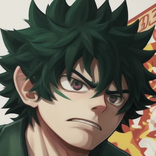 a close up of a person with an evil look on their face, poster art inspired by Okumura Togyu, featured on deviantart, auto-destructive art, muscular male hero, izuku midoriya, dark backgroud