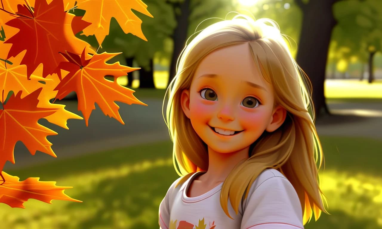 happiness, girl, early autumn, park, sun, maple, rowan,