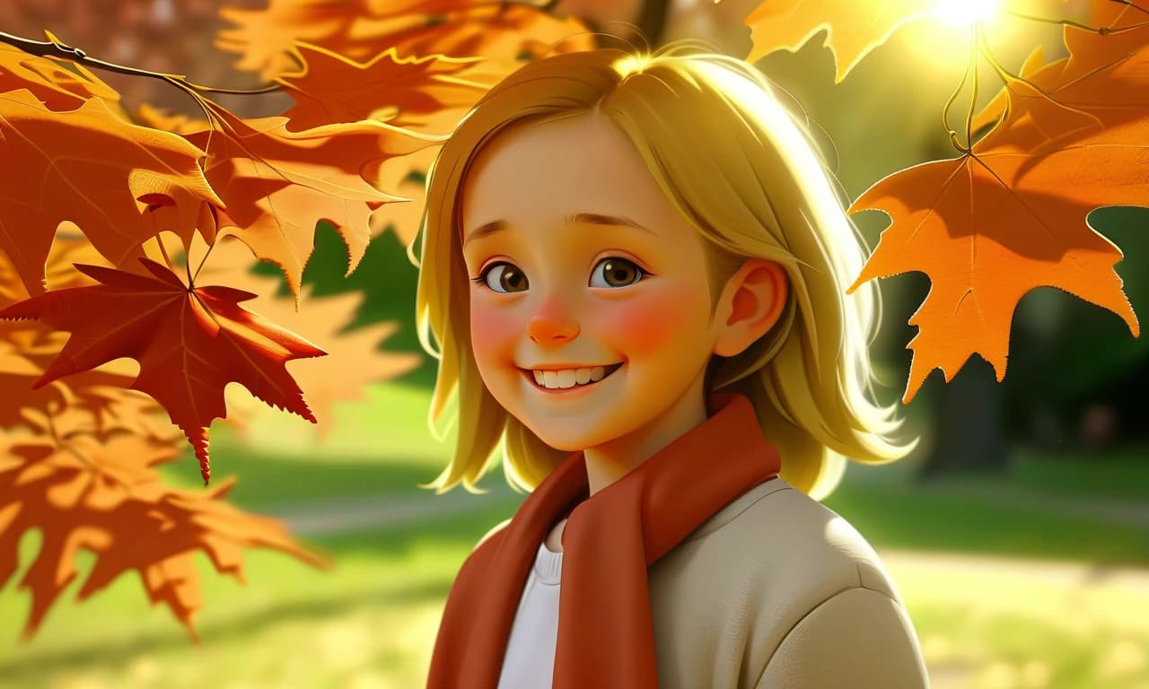 happiness, girl, early autumn, park, sun, maple, rowan,