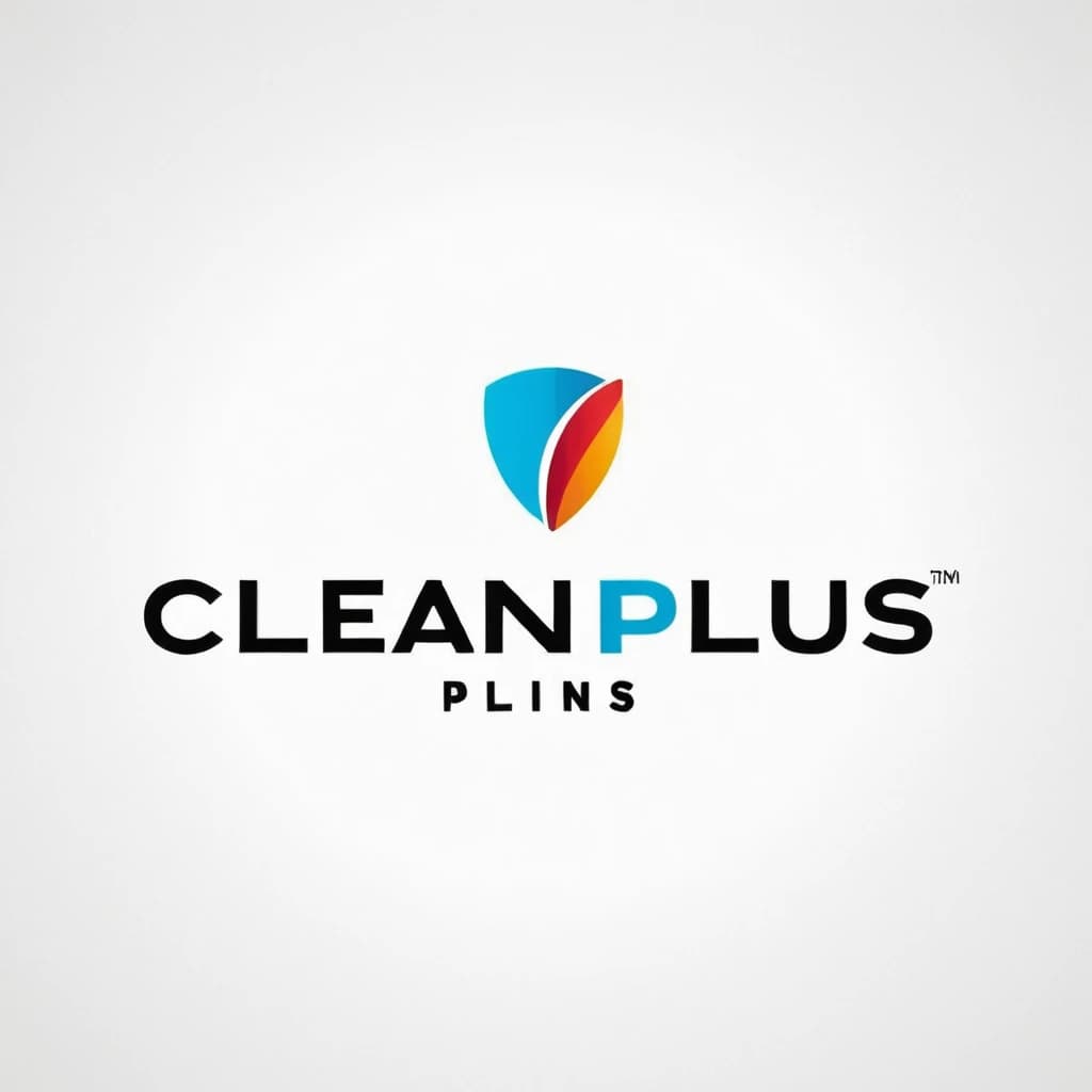 создай логотип для компании Clean Plus на белом фоне, там должен присутствовать инструмент сгон