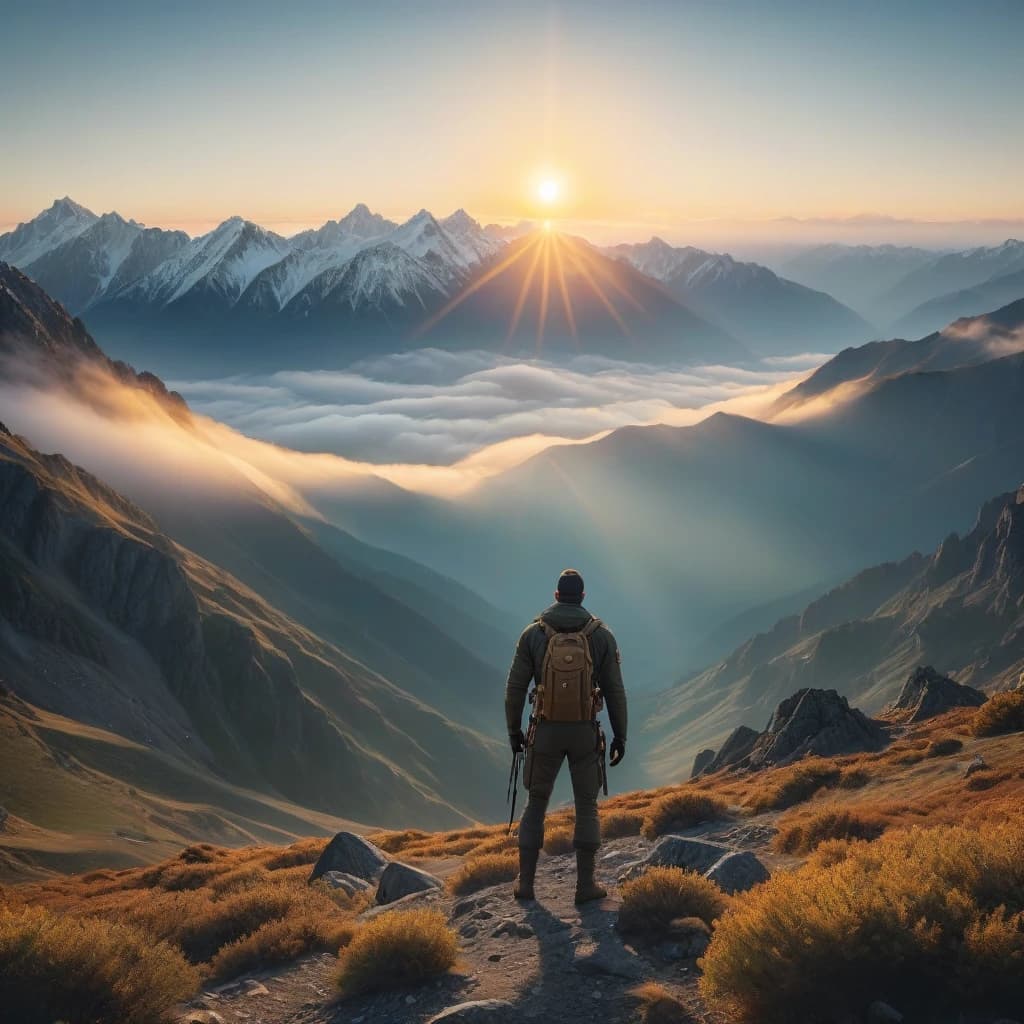 big sun over the mountains