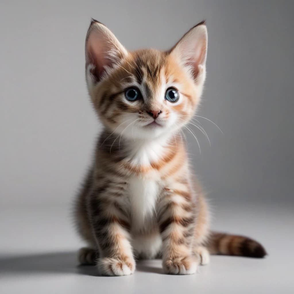 котенок обнимается на белом фоне