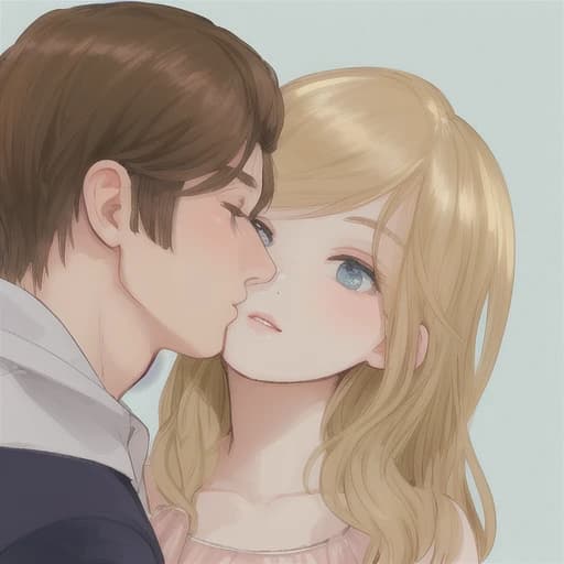 Brunette man and blonde girl kissing