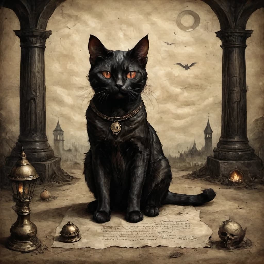 The one-eyed Cyclops Cat is sitting on the ground 
Dark Fantasy 
A gloomy picture