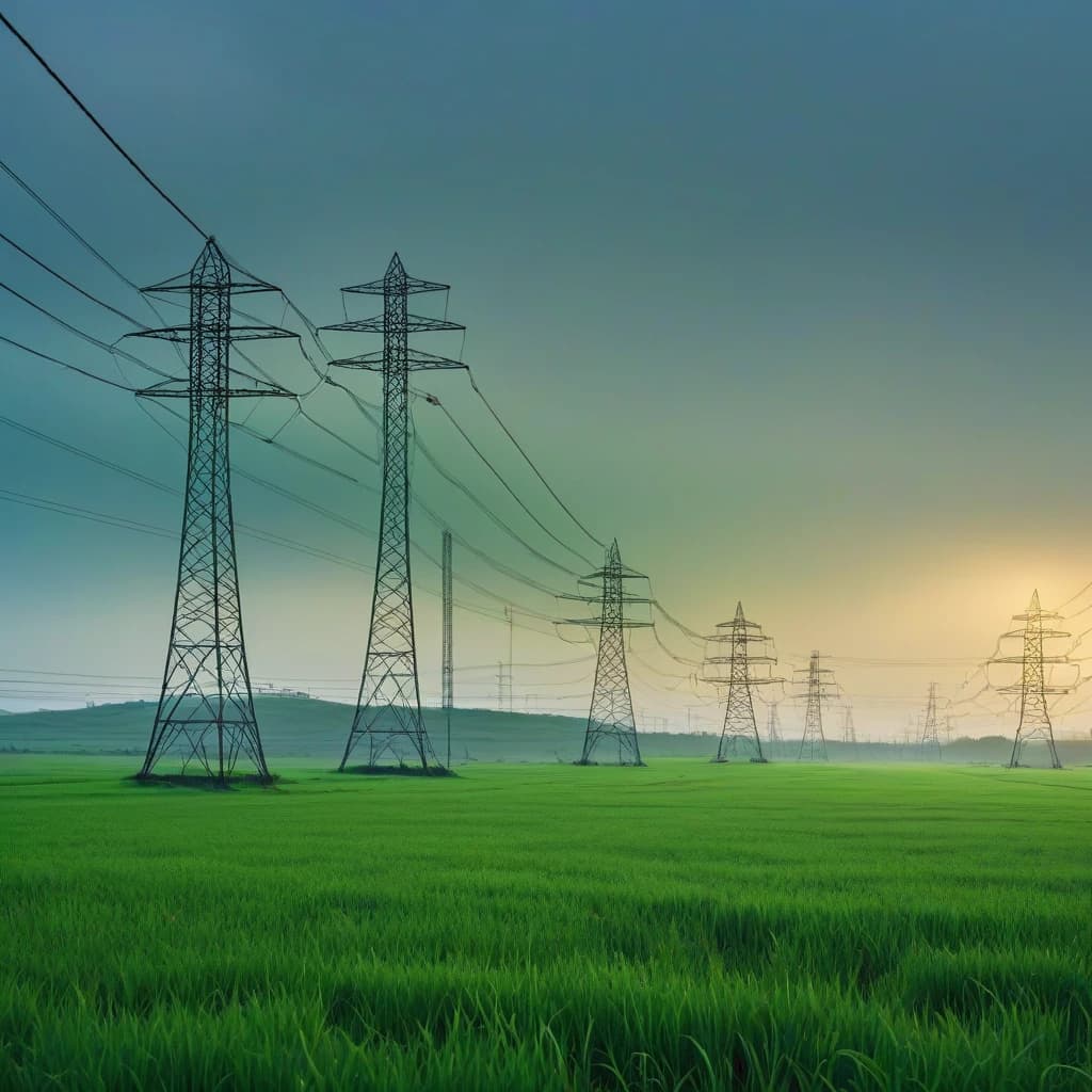 a field of green grass with power lines in the background, vector technical documents, electrons, panoramic photography, unsplash, visible sky and humid atmosphere, totalitarian setting, high voltage, connected, rustic yet enormous scp (secure, oil lines, hdpe, round-cropped