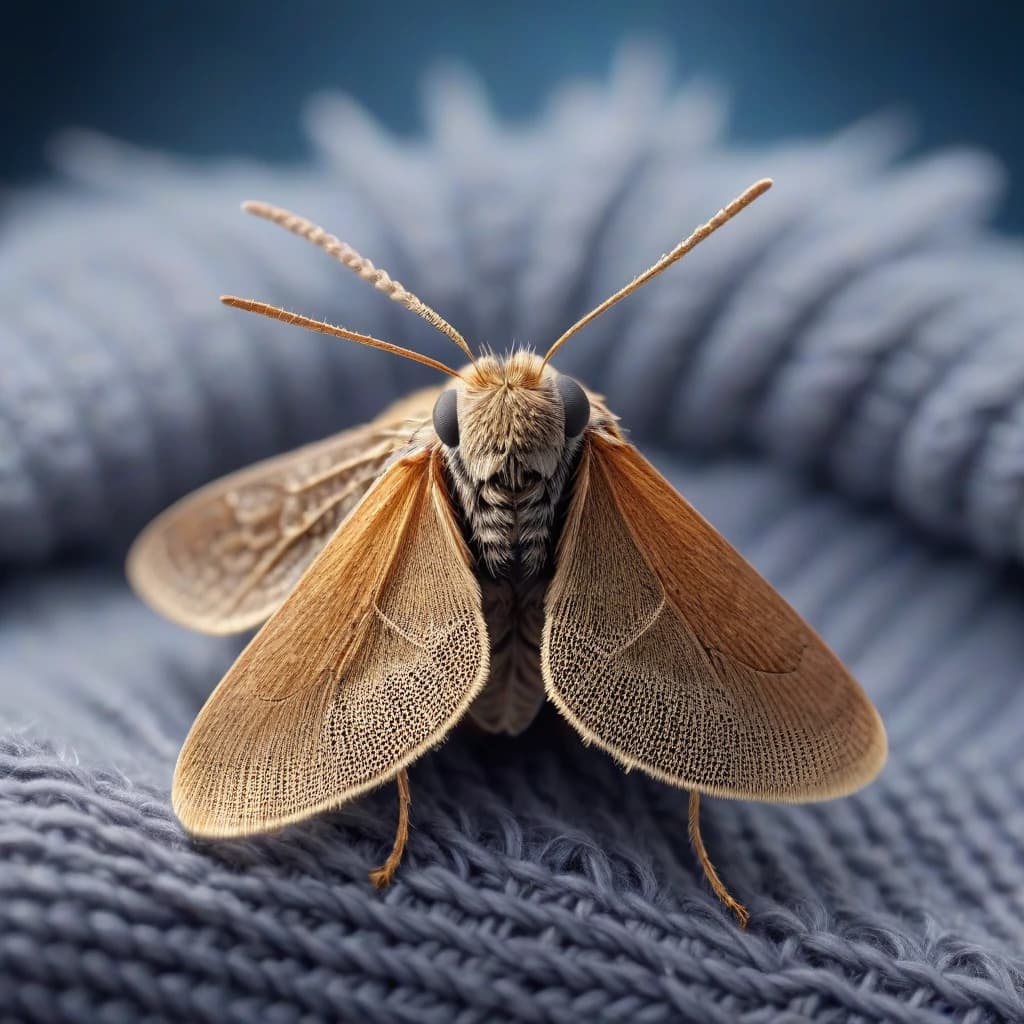 clothes moth sits on a sweater and eats it