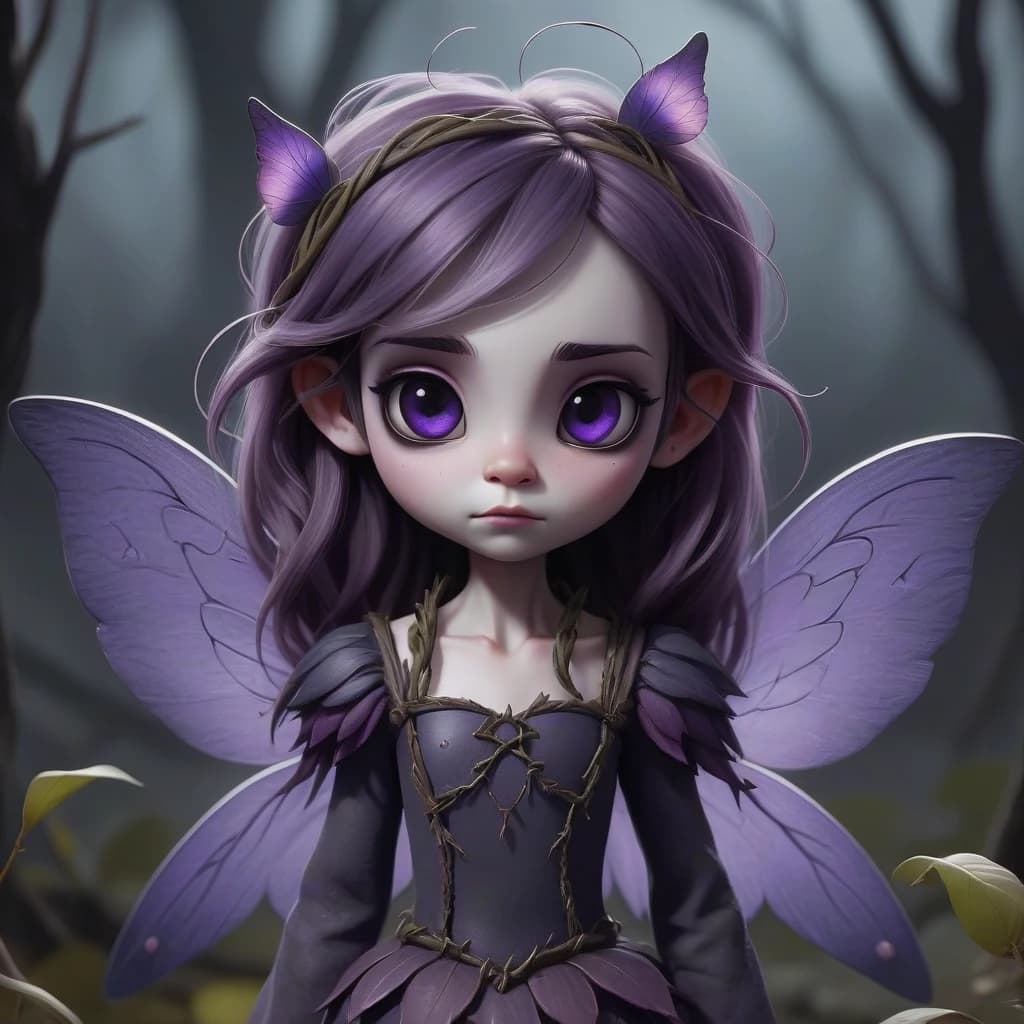 Dark willow is a small gloomy fairy with purple wings