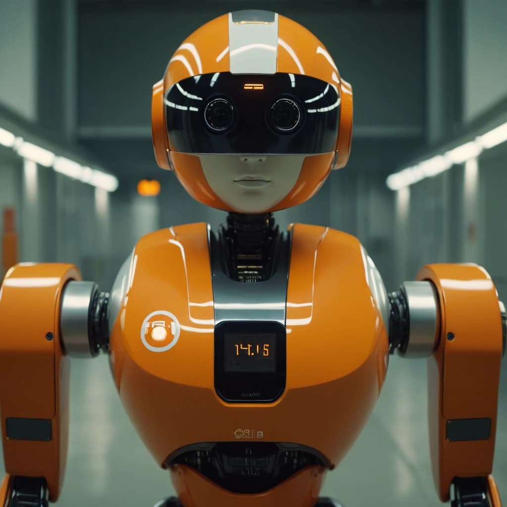 Orange is a robot, high detail, non-humanoid, full height, sci-fi style, in different projections