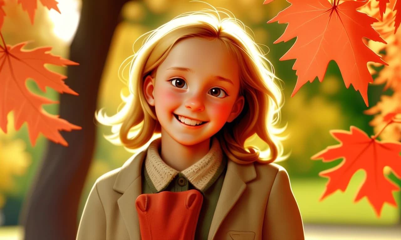 фотореализм, happiness, girl, early autumn, park, sun, maple, rowan, sharp background
