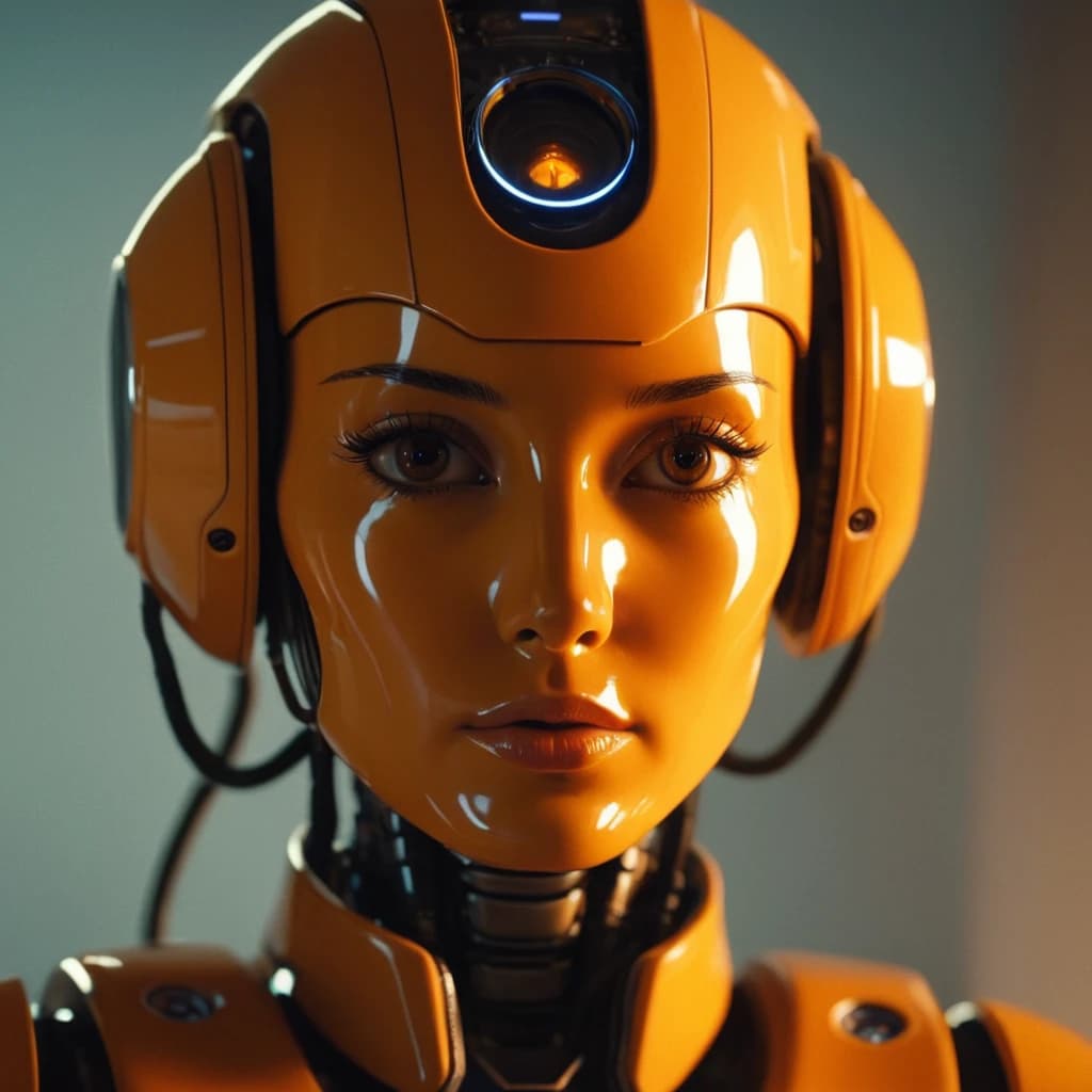Orange is a robot, high detail, non-humanoid, full height, sci-fi style, in different projections