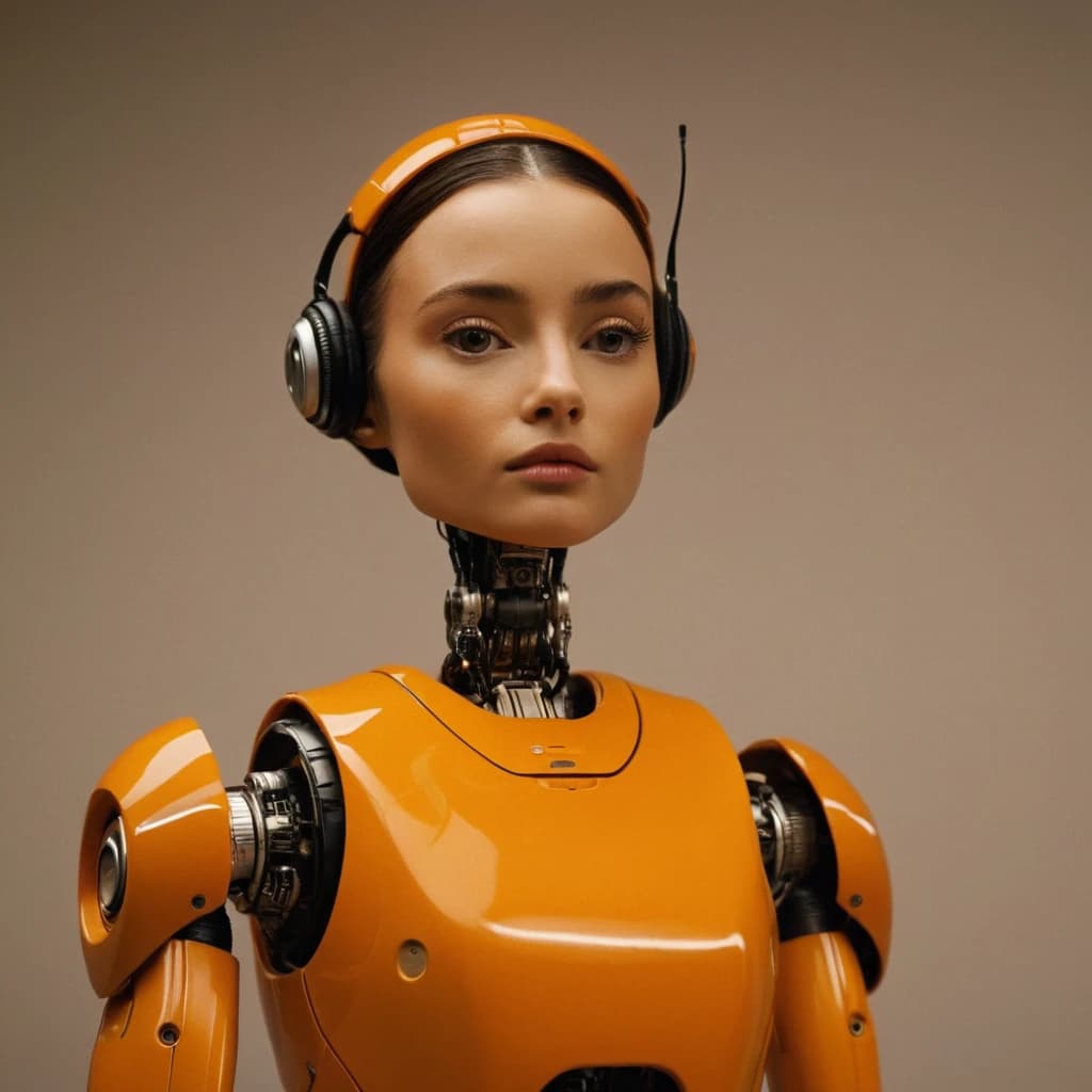 Orange is a robot, high detail, non-humanoid, full height, sci-fi style, in different projections