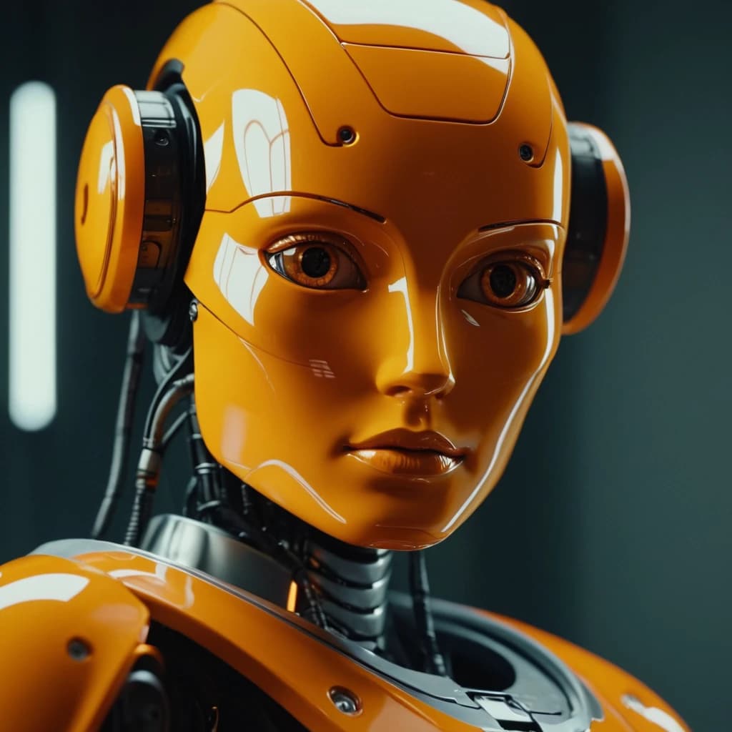 Orange is a robot, high detail, non-humanoid, full height, sci-fi style, in different projections