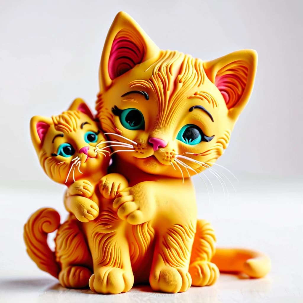 котенок обнимается на белом фоне