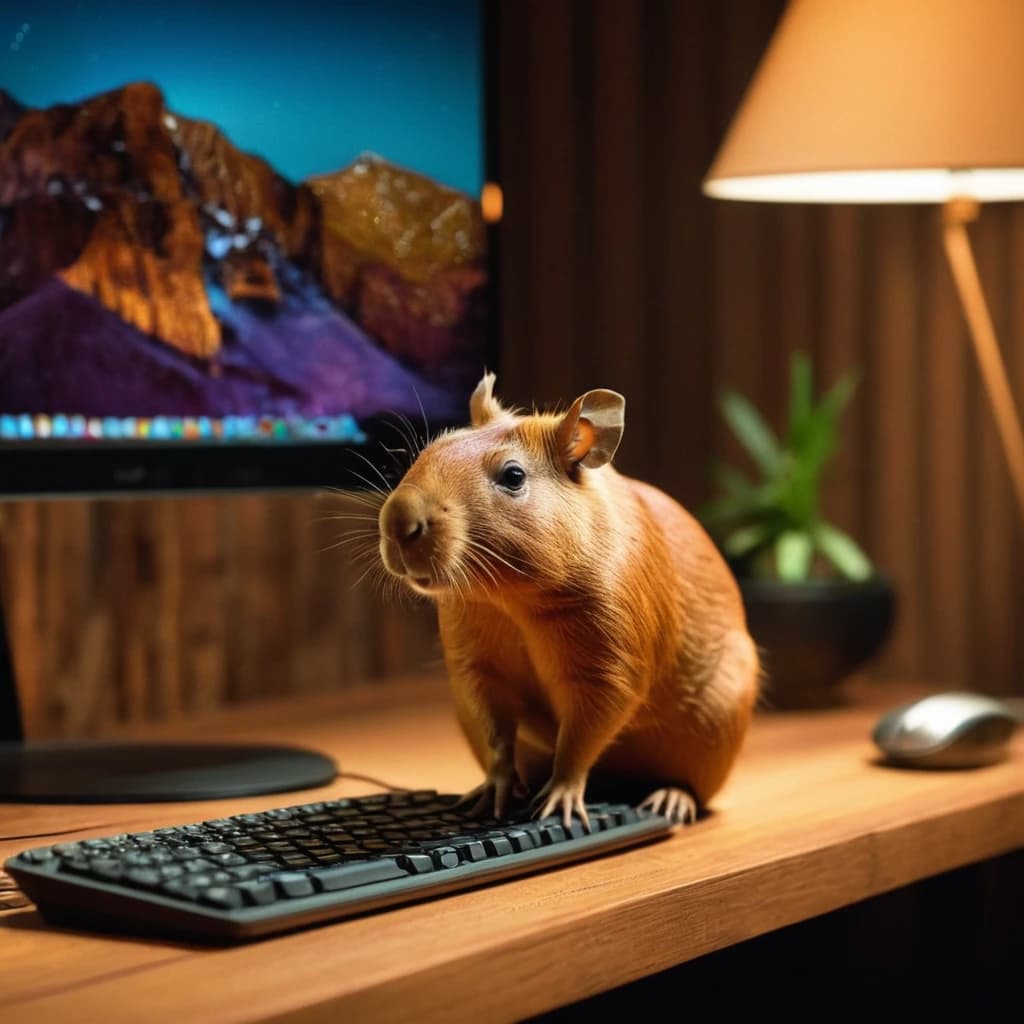 capibara sit on a computer and write a bits