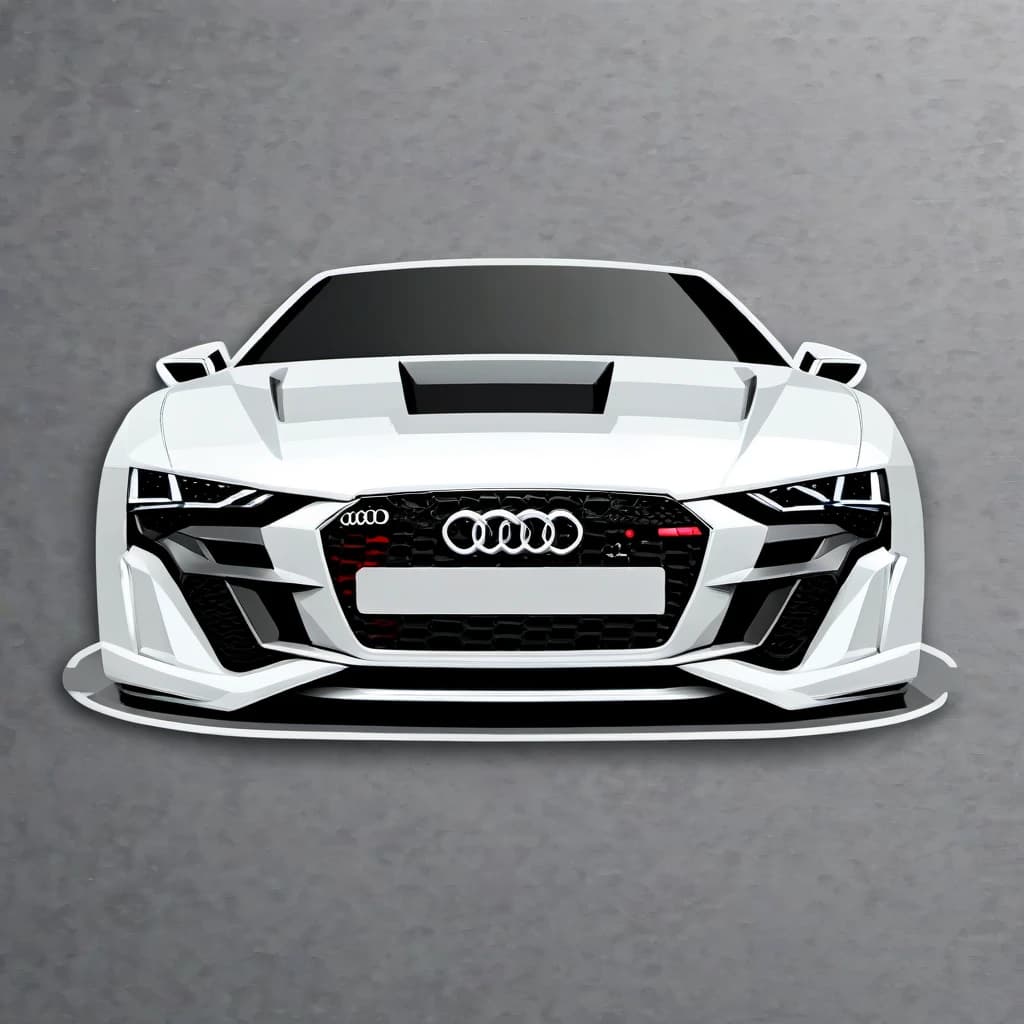 (sticker:1.5), cartoon style, (vector illustration:1.5), (Audi car:1.9) shines headlights on city street, headlights light is bright, flat vector,