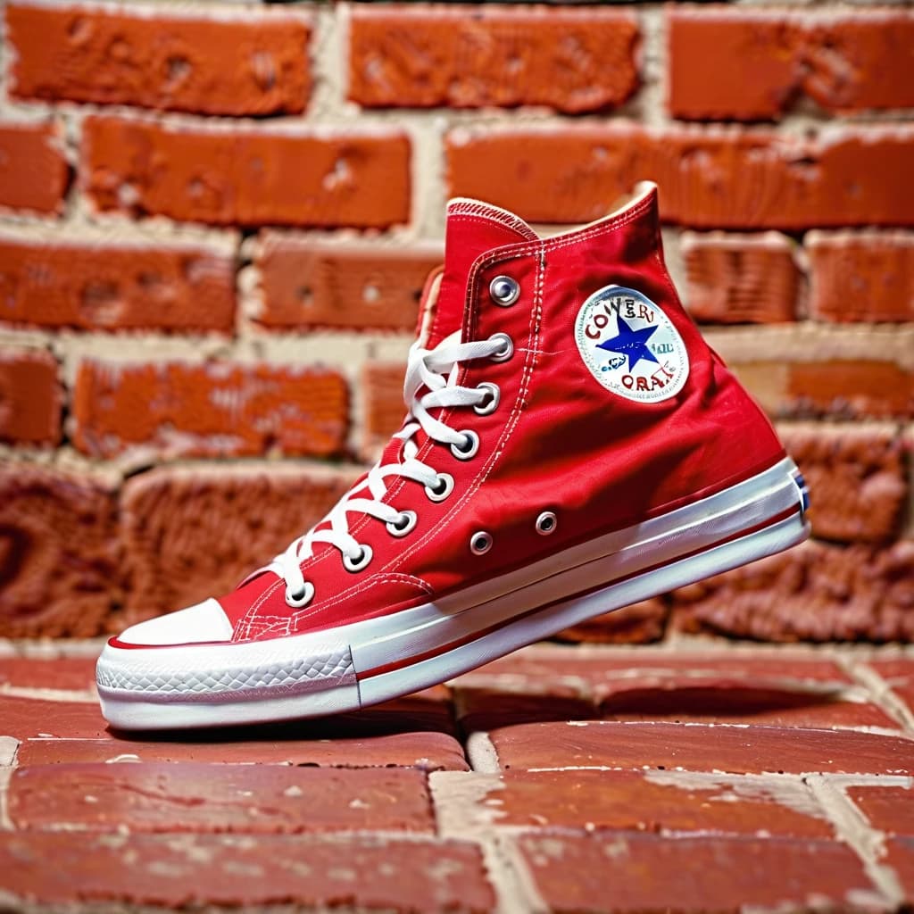 нарисованные фломастером красные кеды converse. на фоне кирпичной стены