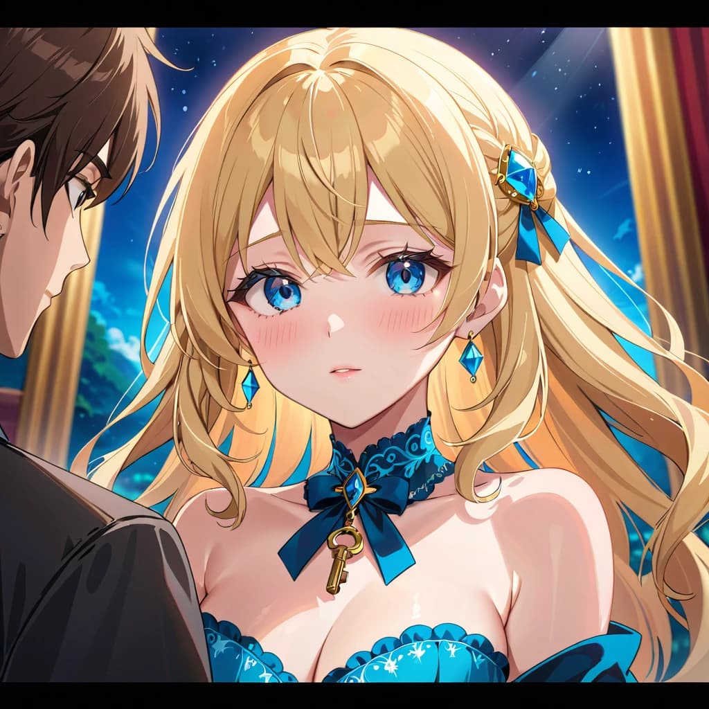 A blonde girl with blue eyes seduces a brown-eyed brunette man