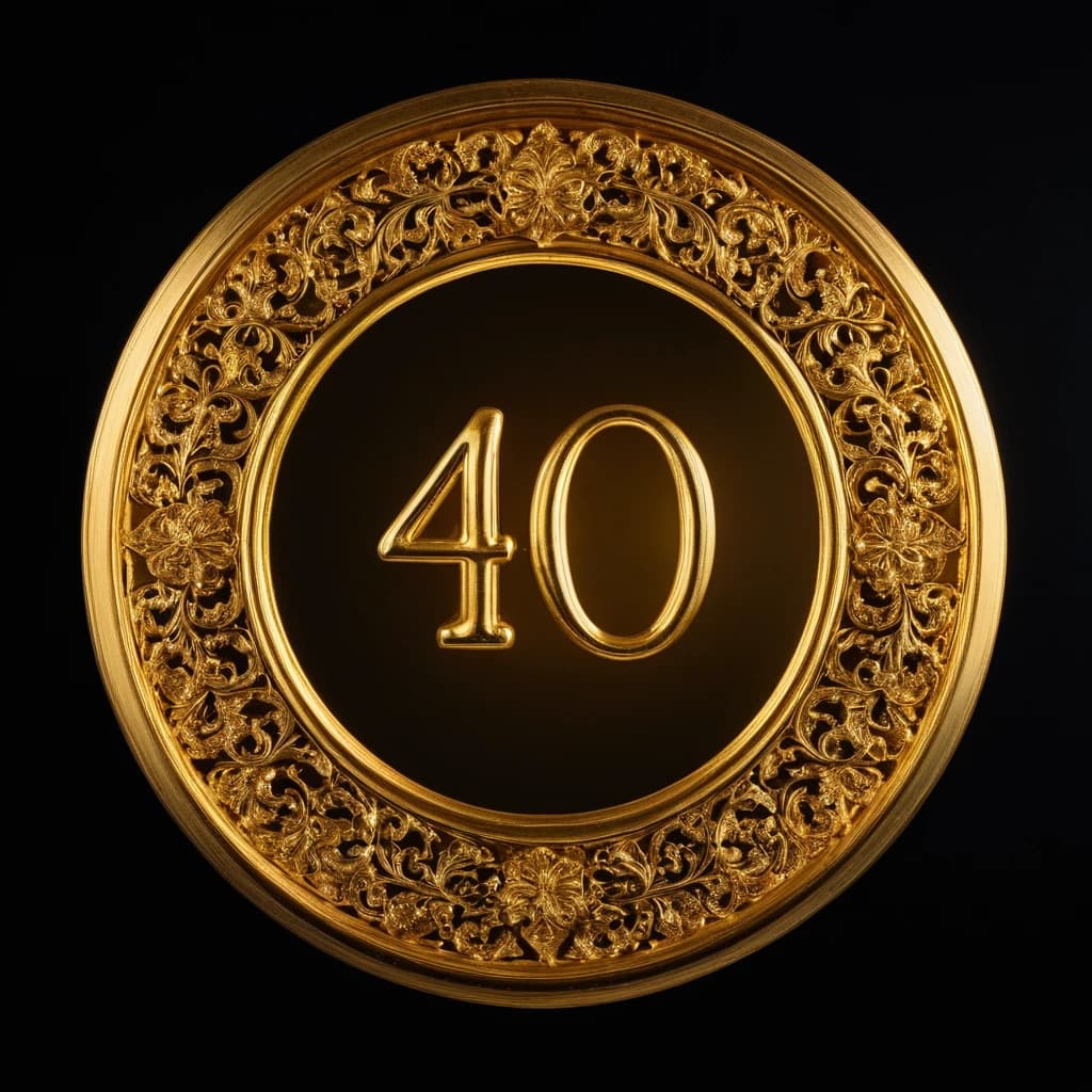 "40" золотого цвета, на черном фоне