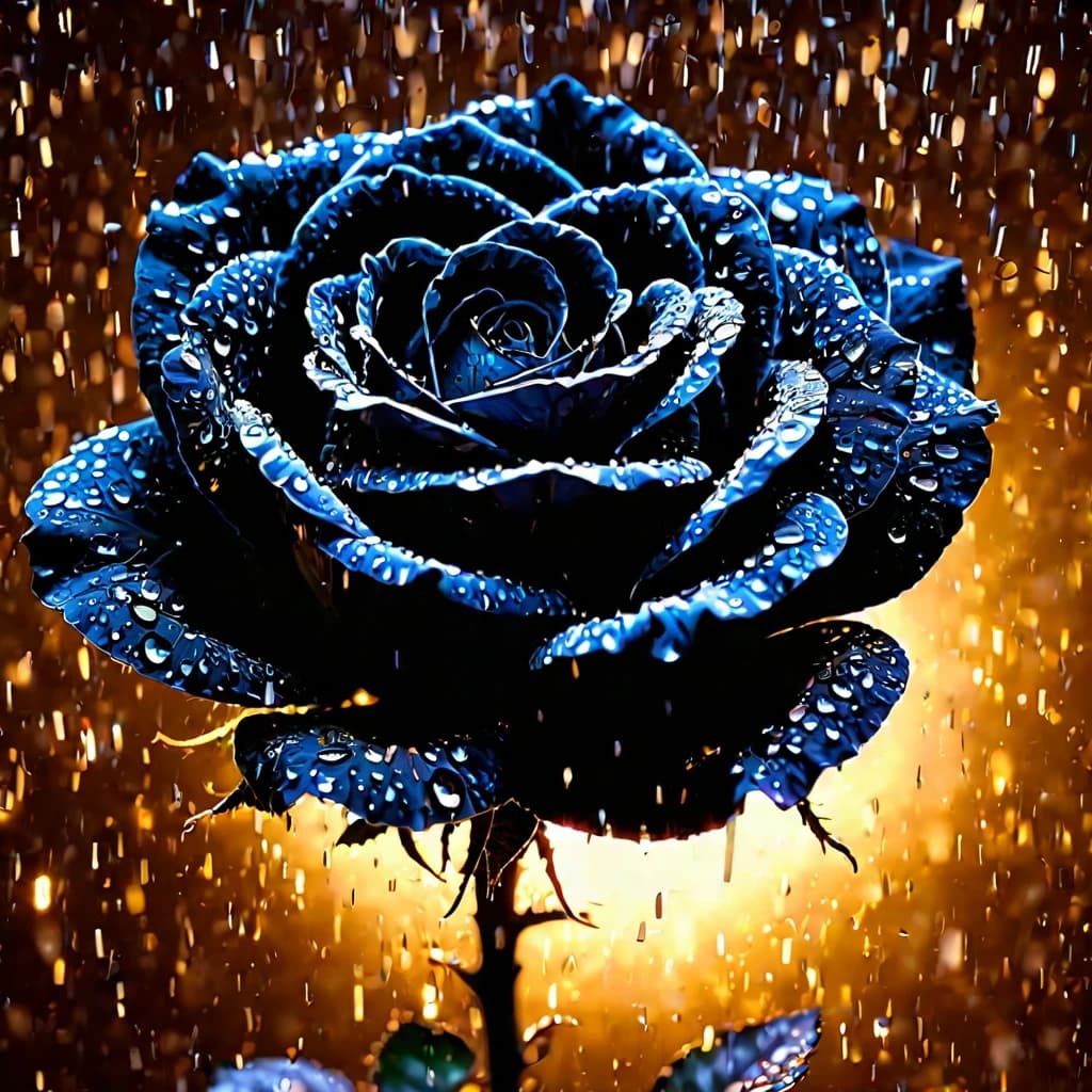 ASCII  Masterpiece, (cosy), (ultra high res, mj,best quality,highly detailed:1.5),(cinematic),(volumetric lighting, volumetric shadows:1.5),Amazing, (8k details),(photorealistic:1.4), (warm lighting,ray tracing,dynamic lighting:1.5),
a black rose up close illuminated by divine grace radiated with ancestral light on a rainy day