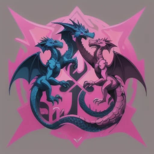 music group logo with Dragons, pink dragon, neon, minimalism