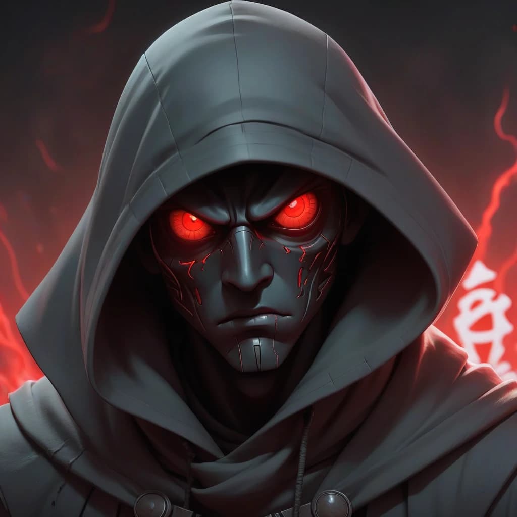a close up of a person with a hood on, anime epic artwork, with red glowing eyes, webtoons, in a menacing pose, wanderer, wretched and corrupted knights, star wars style, youtube thumbnail