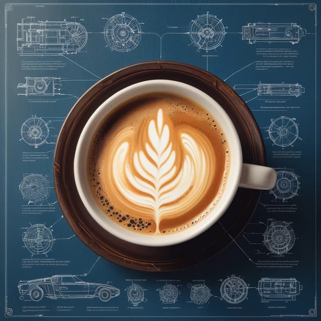 (blueprint drawn:1.4), (engineering drawing:1.3), flat drawn:1.2), sectional view of a futuristic (mug of coffee:1.3), detailed infographic diagram showcasing inner workings, inspired by Leonardo Da Vinci doodling and H.R. Giger's aesthetic, atompunk design sketch, intricate gears and pipes, metallic elements with a retro-futuristic twist, steam-punk inspired details, complex and innovative, monochromatic color scheme with hints of metallic sheen, dynamic angles, detailed labels and callouts, raw and technical feel, reminiscent of a vintage sci-fi illustration.