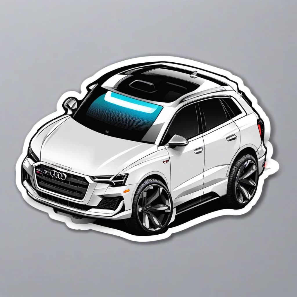 (sticker on a white background:1.5), cartoon style, (vector illustration:1.5), (Audi car:1.9) shines headlights on city street, headlights light is bright, flat vector,