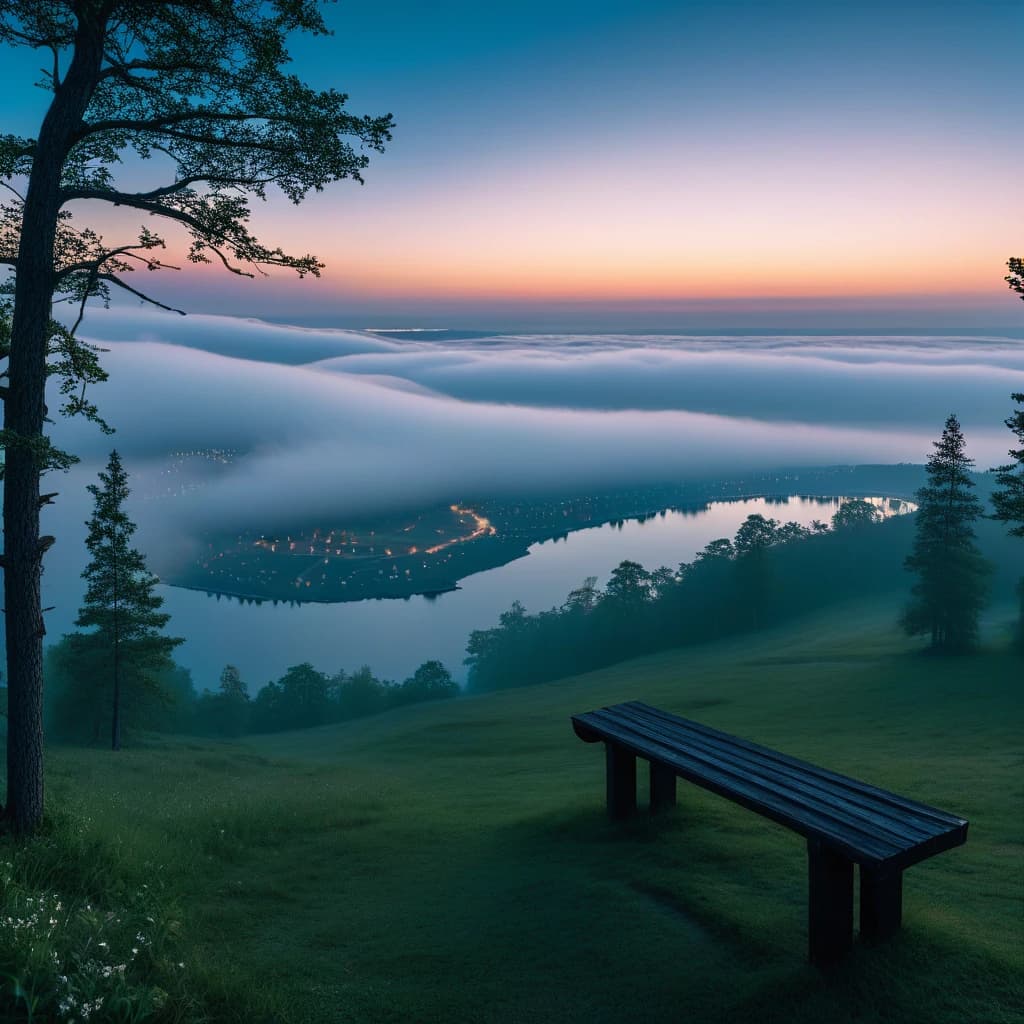 a view of the ocean from the top of a hill, break of dawn on neptun, lake in the distance, dribbble 8k, paintball world cup, some light fog and fireflies, may 1 0, by Joe Mangrum, cottage hippie naturalist, construction site, tzimisce, chairlifts, blog-photo