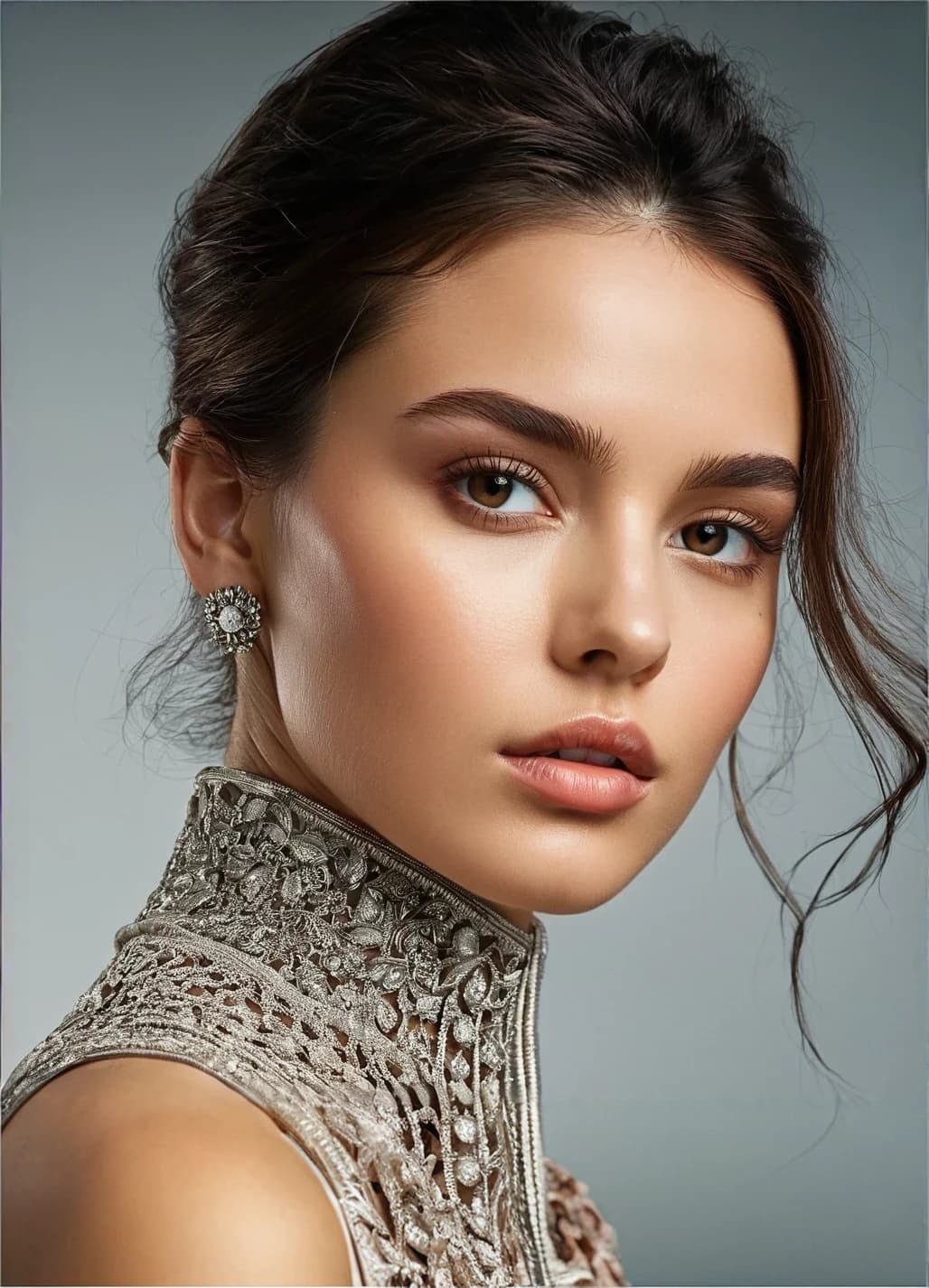 Raw Photo Studio Glamour: the world's most beautiful young woman in a high-fashion, glamorous studio shot with dramatic lighting. , insanely detailed and intricate. This high-resolution photograph captures every detail with exceptional clarity, elegance and sophistication. The image invites viewers to appreciate the impeccable style and beauty of the subject. Technical advancements like anti-aliasing and ambient occlusion refine quality. This image is truly a masterpiece, an exquisite representation of beauty that defies the boundaries of time.The high-quality, photorealistic capture emphasizes every detail, from the texture to the delicate, creating an image of timeless beauty and elegance. epitomizing elegance and sophistication. The artist's use of vibrant colors and dynamic composition breathes life into this technologically advanced apps, captivating viewers with its vivid imagery and attention to detail. The firma 'dennysom AI', 'Photo'in the center, bottom; High Res Fix, masterpiece, Hyper-realistic, 32K, high resolution, Fine Art Photo, photo, vibrant, typography