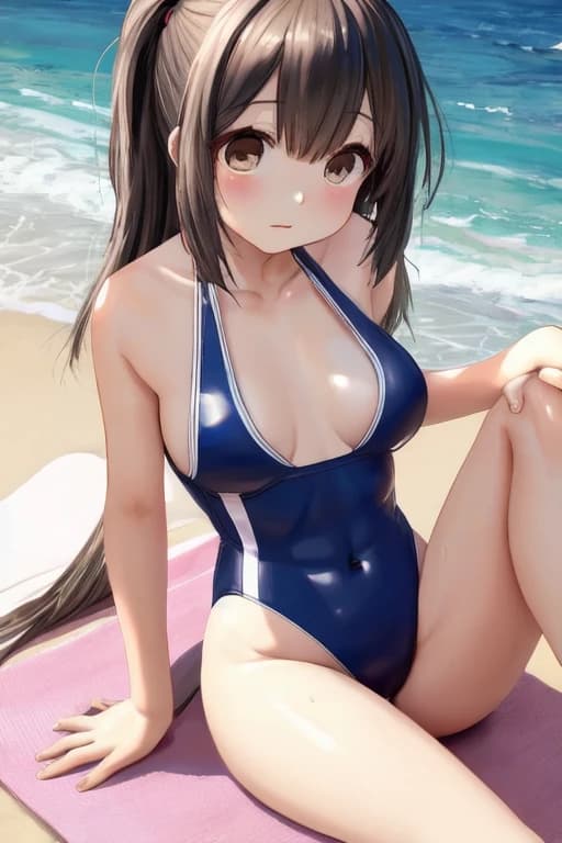 japanese girl wear swimsuit on beach