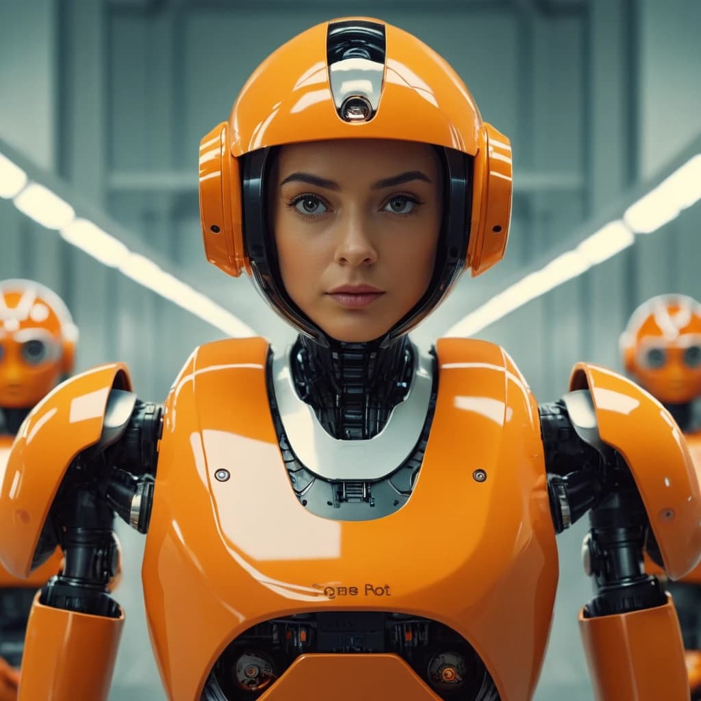 Orange is a robot, high detail, non-humanoid, full height, sci-fi style