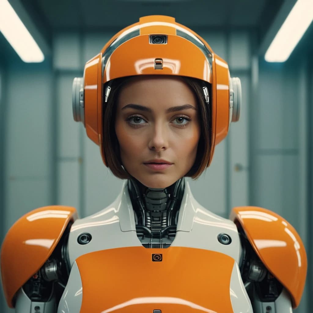 Orange is a robot, high detail, non-humanoid, full height, sci-fi style