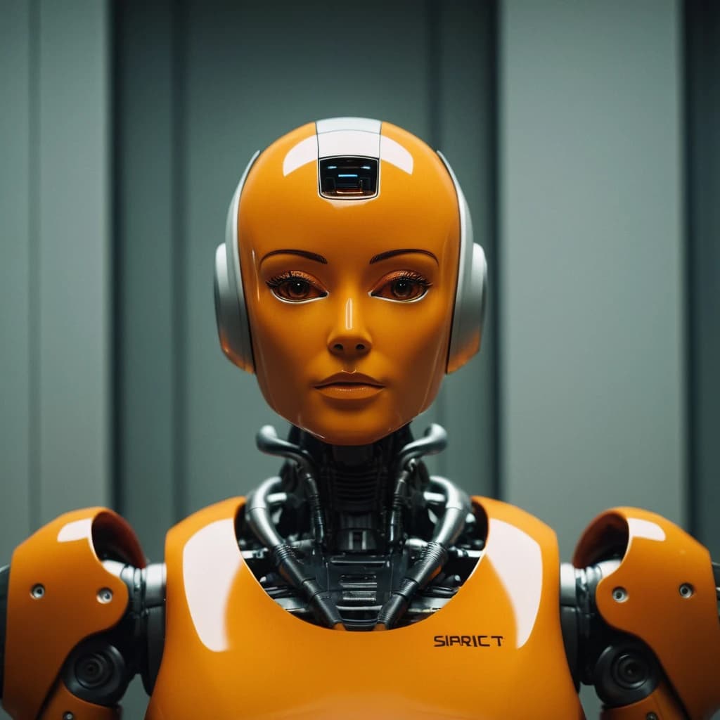 Orange is a robot, high detail, non-humanoid, full height, sci-fi style