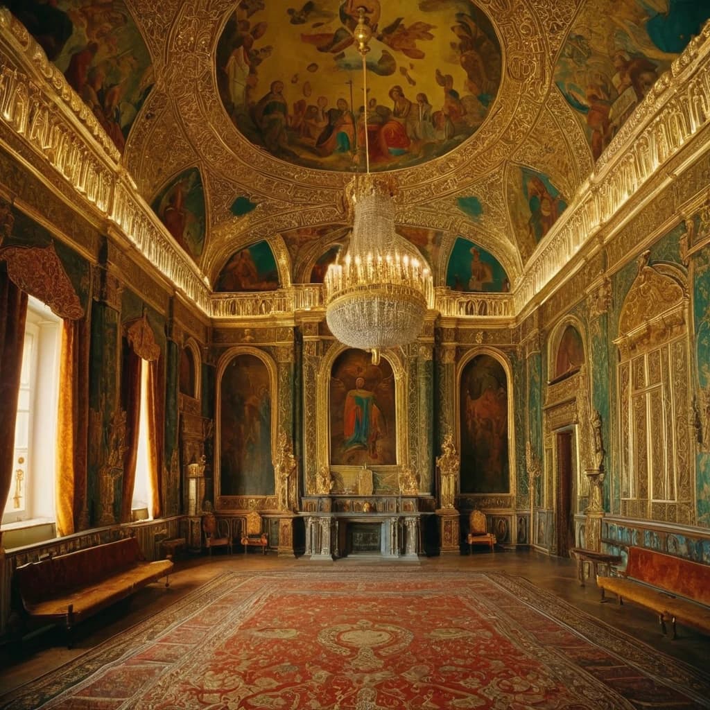 The room of the Russian emperor that has churches, palaces and towers inside.