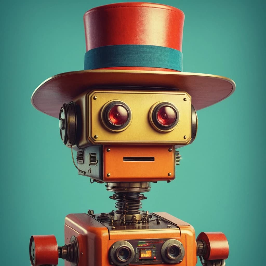Robot from Saint Petersburg with old fashion hat on the head. Sketch style. Very cute and young