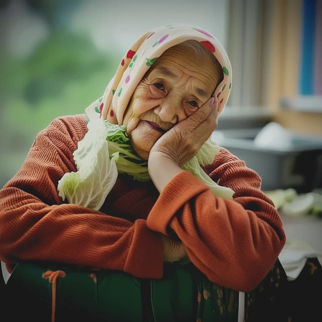 Сделай так чтобы бабушка держала капусту